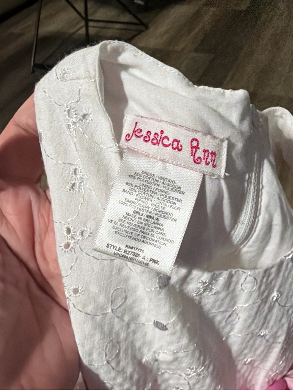 Jessica Ann White and Pink Tiered Eyelet Flower Dress girls size 4 - Picture 4 of 4